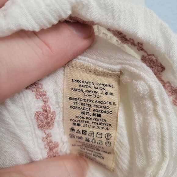 Free People Diamond Embroidered Tunic Tank Top White Rose Boho Flowy XS - Picture 6 of 7